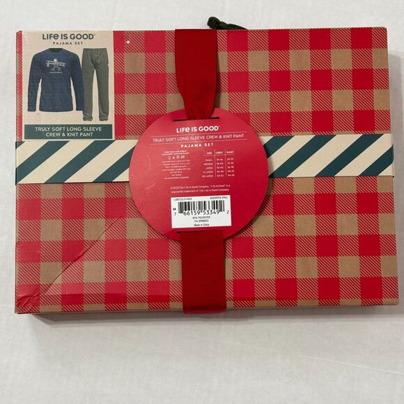 Life Is Good NWT Pajama Set Sz M Blue Grey Long Sleeve Henley And Knit Pants - Picture 7 of 9